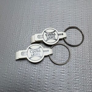 Lot of 2 Coors Light Baseball Bat Bottle Opener Keychains White Vintage Promo